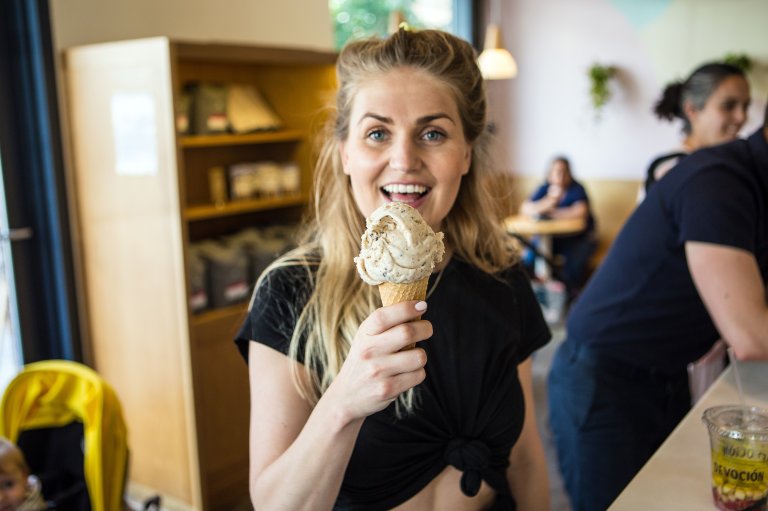 Mette eating her favourite ice cream in Brooklyn