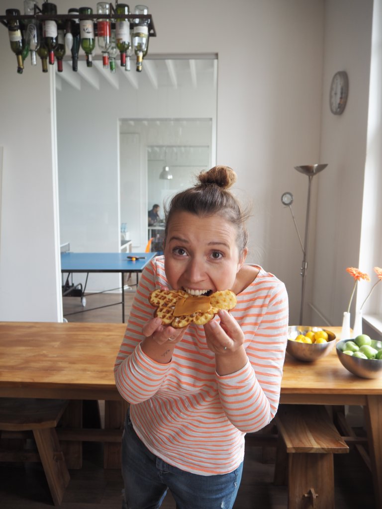 A girl who surely loved brunost together with waffles