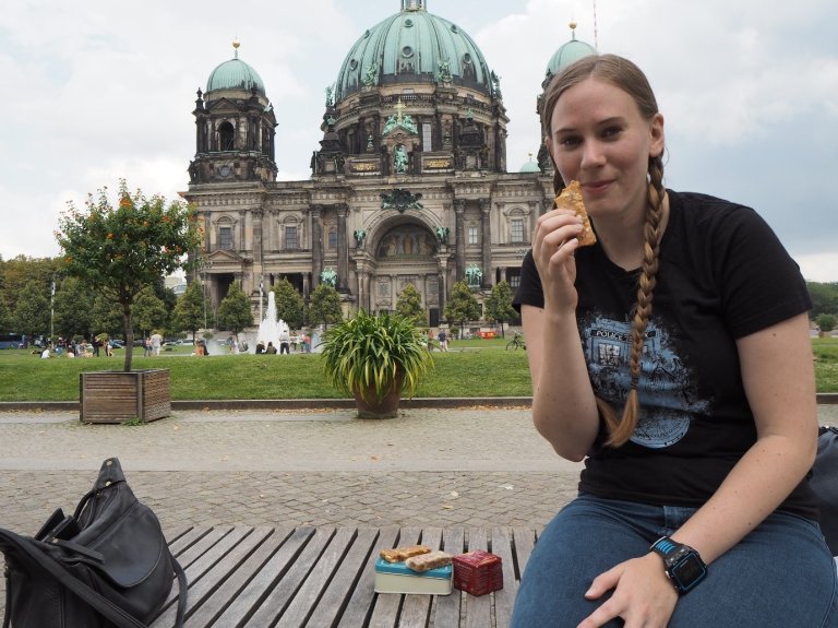 Brunost Ambassador Kristin in front of Berliner Dom