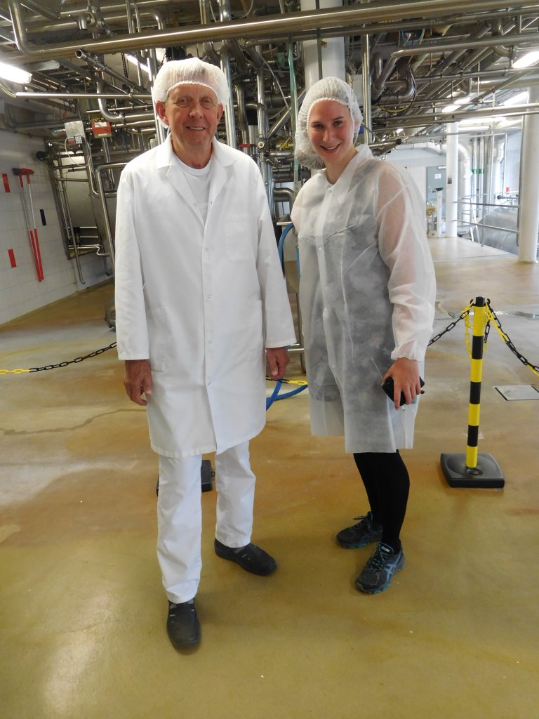Kristin dressed and ready for her day at the TINE dairy