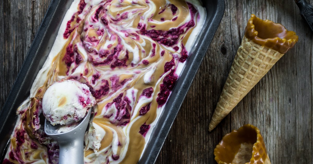 No-Churn Brunost and Raspberry Swirl Ice Cream